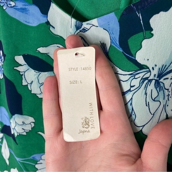 Japna Size Large Green Floral Ruffle Tank Blouse NEW - Picture 4 of 7